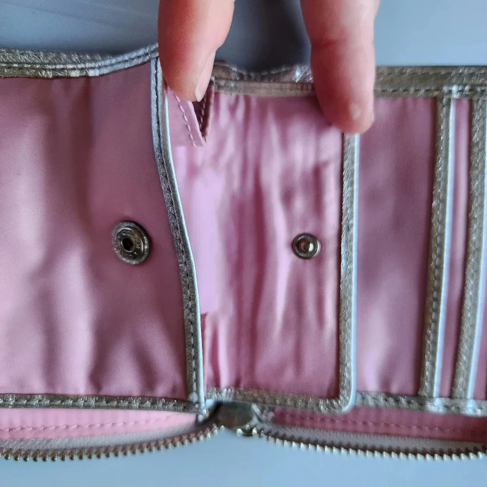 Coach Poppy Irridescent Shimmer Leather Square Zipper Wallet